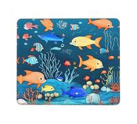 PHAYAH Blue Underwater World of Fish Pattern Mouse Pads, Portable Wireless Mouse Pad, Non-Slip Rubber Base Laptop Mousepad Smooth Surface for Office & Travel 10 X 12 Inch