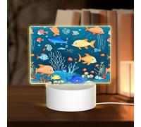 PHAYAH Blue Underwater World of Fish Pattern Night Light Rectangle Led Ligh Base with USB Cable Adjustable 3 Colors for Adults Child Room Bedroom