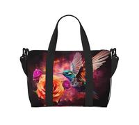 Phayah Bluebird Rose Travel Duffle Bag Weekender Overnight Gym Tote For Women Girls Shoulder Bag Workout Water Resistant, Black, One Size