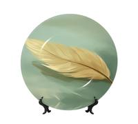 PHAYAH Bone China Decorative Plate with Stand A Yellowing Leaf Printing for Office Kitchen Table Wall Hanging Decor 6in