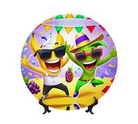 PHAYAH Bone China Decorative Plate with Stand Banana Funny Pattern for Office Kitchen Table Wall Hanging Decor 8in