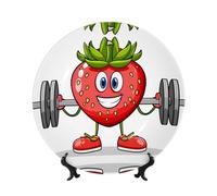 PHAYAH Bone China Decorative Plate with Stand Barbell Strawberry Pattern for Office Kitchen Table Wall Hanging Decor 10in