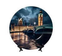 PHAYAH Bone China Decorative Plate With Stand Big Ben, England Pattern For Office Kitchen Table Wall Hanging Decor 8in