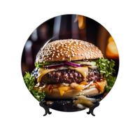 PHAYAH Bone China Decorative Plate With Stand Big Burger Pattern For Office Kitchen Table Wall Hanging Decor 6in