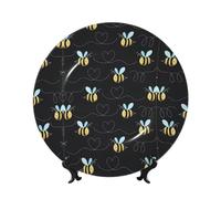 PHAYAH Bone China Decorative Plate with Stand Bumble Bees Printing for Office Kitchen Table Wall Hanging Decor 8in
