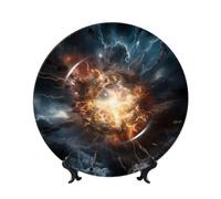 PHAYAH Bone China Decorative Plate With Stand Explosion Of The Earth Pattern For Office Kitchen Table Wall Hanging Decor 7in