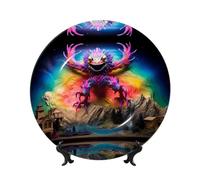PHAYAH Bone China Decorative Plate With Stand Giant Crab On Mountain Pattern For Office Kitchen Table Wall Hanging Decor 6in