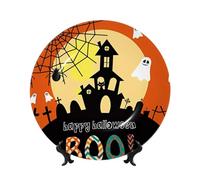 PHAYAH Bone China Decorative Plate with Stand Halloween Ghost Pumpkin Pattern for Office Kitchen Table Wall Hanging Decor 10in