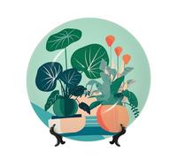 PHAYAH Bone China Decorative Plate With Stand Indoor Cartoon Potted Green Plants Pattern For Office Kitchen Table Wall Hanging Decor 10in