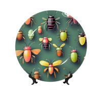 PHAYAH Bone China Decorative Plate With Stand Insect Atlas Pattern For Office Kitchen Table Wall Hanging Decor 8in