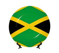 PHAYAH Bone China Decorative Plate with Stand Jamaica Flag Printing for Office Kitchen Table Wall Hanging Decor 7in