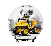 PHAYAH Bone China Decorative Plate With Stand Koala Learning To Drive Pattern For Office Kitchen Table Wall Hanging Decor 10in