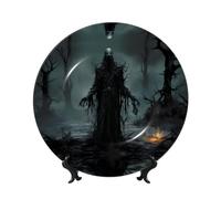 PHAYAH Bone China Decorative Plate With Stand Monster In The Woods Pattern For Office Kitchen Table Wall Hanging Decor 6in