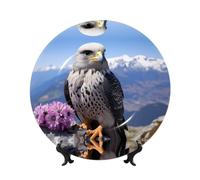PHAYAH Bone China Decorative Plate With Stand Mountain Top Falcon Pattern For Office Kitchen Table Wall Hanging Decor 6in