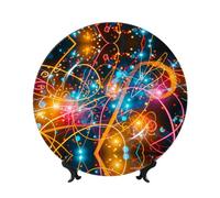 PHAYAH Bone China Decorative Plate With Stand Music Symbol Lines Pattern For Office Kitchen Table Wall Hanging Decor 6in