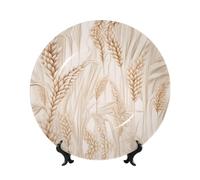 PHAYAH Bone China Decorative Plate With Stand White Rush Flower Pattern For Office Kitchen Table Wall Hanging Decor 6in