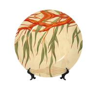 PHAYAH Bone China Decorative Plate With Stand Willow Tree Leaves Pattern For Office Kitchen Table Wall Hanging Decor 6in