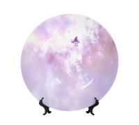 PHAYAH Bone China Decorative Plate With Stand Witch Hat Creepy Pattern For Office Kitchen Table Wall Hanging Decor 7in