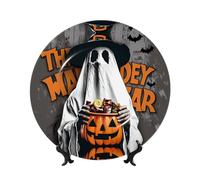 PHAYAH Bone China Decorative Plate With Stand Witch Hat With Pumpkin Pattern For Office Kitchen Table Wall Hanging Decor 7in