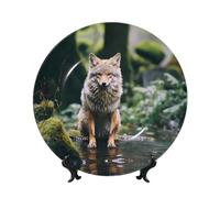 PHAYAH Bone China Decorative Plate With Stand Wolf After Rain Pattern For Office Kitchen Table Wall Hanging Decor 10in
