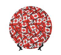 PHAYAH Bone China Decorative Plates with Stand Canadian Flag Pattern Round Display Plate for Kitchen Dining Room Wine Cabinet Home Decor 6in