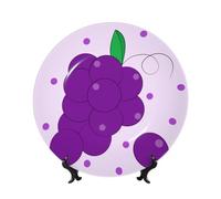 PHAYAH Bone China Decorative Plates with Stand Cartoon Grapes Pattern Round Display Plate for Kitchen Dining Room Wine Cabinet Home Decor 10in