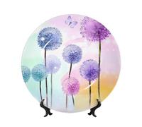 PHAYAH Bone China Decorative Plates with Stand Colorful Flowers Purple Butterfly Pattern Round Display Plate for Kitchen Dining Room Wine Cabinet Home Decor 7in