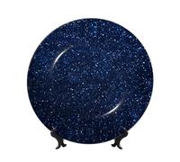 PHAYAH Bone China Decorative Plates with Stand Cosmic Stars Pattern Round Display Plate for Kitchen Dining Room Wine Cabinet Home Decor 7in