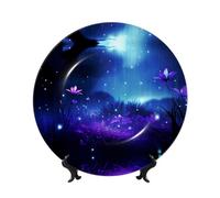 PHAYAH Bone China Decorative Plates with Stand Star Flower Field Pattern Round Display Plate for Kitchen Dining Room Wine Cabinet Home Decor 6in