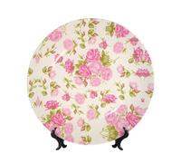 PHAYAH Bone China Decorative Plates with Stand Watercolor Flower Pattern Round Display Plate for Kitchen Dining Room Wine Cabinet Home Decor 7in