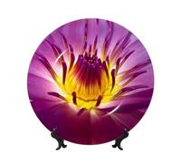 PHAYAH Bone China Decorative Plates with Stand Yellow Lotus Flower Pattern Round Display Plate for Kitchen Dining Room Wine Cabinet Home Decor 6in