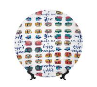 PHAYAH Bone China Decorative Plates with Stand You Make Me Happy Camper Trailer Pattern Round Display Plate for Kitchen Dining Room Wine Cabinet Home Decor 6in