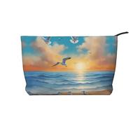 PHAYAH Boy Animal Dog Pet Patterned Cosmetic Bag Portable Large Capacity Cosmetic Bag Corduroy Zipper Toiletry Bag Travel Bag, Seagulls By The Sea, One Size