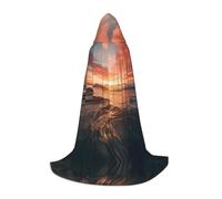PHAYAH Bright Red Sunset Pattern Hooded Cloak Cape Witch Halloween Costumes For Cosplay Costume Masquerade Women Men Robe S