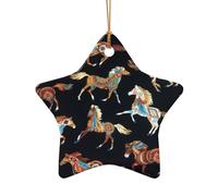 Phayah Brown Horse Pattern Ceramic Star Shape Christmas Tree Ornaments, Family New Year Home Souvenirs For Gatherings