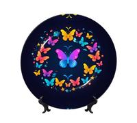 PHAYAH Butterflies Form A Circle Pattern Bone China Decorative Plate 8in with Display Stand Dinner Plates for Home Study and Entryway Office Decor
