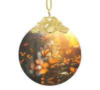 Phayah Butterfly In The Flower Pattern Christmas Tree Decoration Round Glass Ornaments Suitable For New Year Home For Gatherings Gold Metal Buckle
