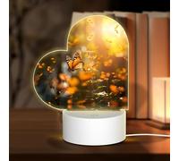 PHAYAH Butterfly in The Flower Pattern Night Light Heart Shape Led Ligh Base with USB Cable Adjustable 3 Colors for Adults Child Room Bedroom