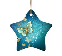 Phayah Butterfly Pattern Hristmas Ceramic Star Shape Pendant Christmas Tree Ornaments Homefor Gatherings Decoration