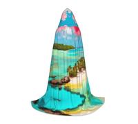 PHAYAH Caribbean Scenery Pattern Hooded Poncho Unisex Christmas Hoodie For Cosplay Halloween Costume Party Masquerade M