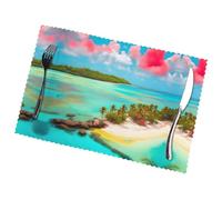Phayah Caribbean Scenery Table Placemats (Set Of 6) 12x18 Inches, Suitable For Parties, Restaurant Decorations, Holiday Banquets.
