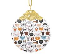Phayah Cartoon Cat And Dog Patternglass Ornament Christmas Holidays Creative Tree Home Decoration Gold Metal Buckle