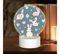 PHAYAH Cartoon Cute Bunny Pattern Round Acrylic Night Light Adult Baby Room Light White Light Warm Light Warm White Light