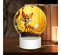 PHAYAH Cartoon Happy Fox Pattern Night Light Round Led Ligh Base with USB Cable Adjustable 3 Colors for Adults Child Room Bedroom