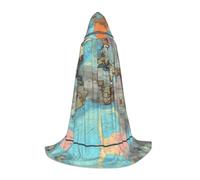 PHAYAH Cartoon World Map Pattern Hooded Poncho Unisex Christmas Hoodie For Cosplay Halloween Costume Party Masquerade L