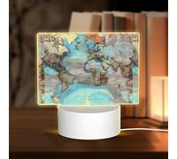 PHAYAH Cartoon World Map Pattern Rectangle Decorative Night Lights with USB Plug in Table Lamp with 3 Light Modes Adjustable for Bedroom Living Room Cafe