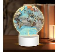 PHAYAH Cartoon World Map Pattern Round Acrylic Night Light Adult Baby Room Light White Light Warm Light Warm White Light