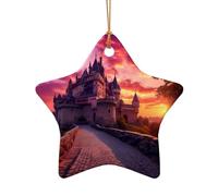 Phayah Castle At Sunset Pattern Christmas Tree Decoration Star Shape Ceramics Ornaments Suitable For New Year Home For Gatherings