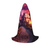 PHAYAH Castle At Sunset Pattern Hooded Cloak Cape Witch Halloween Costumes For Cosplay Costume Masquerade Women Men Robe S