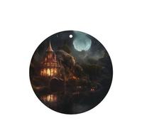 Phayah Castle In The Forest Pattern Lavender Scent Car Air Freshener Round Shape Card Hanging Hanging Scented Card 4 Pcs For Cars Closet Drawer